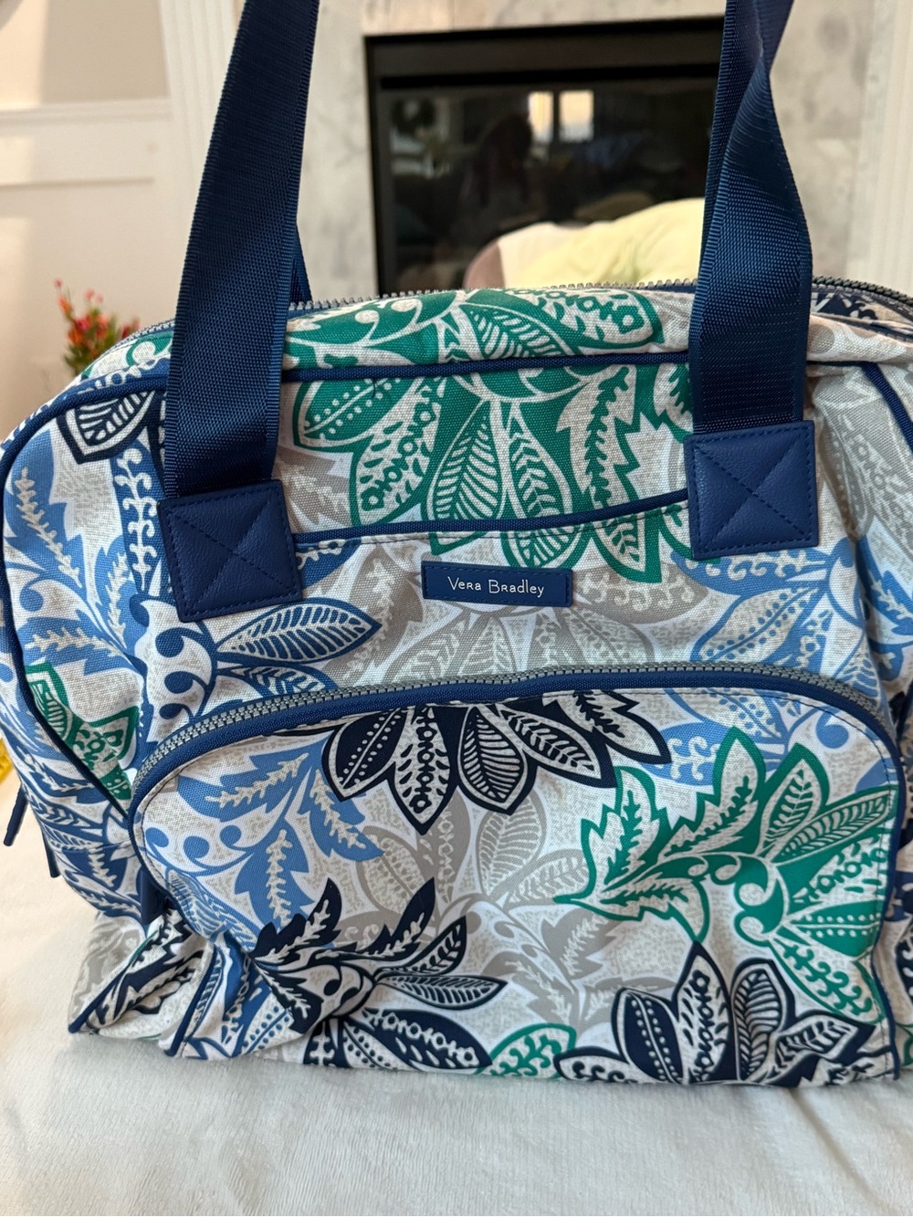 Vera Bradley Santiago Triple Compartment Bag Blue Green EUC